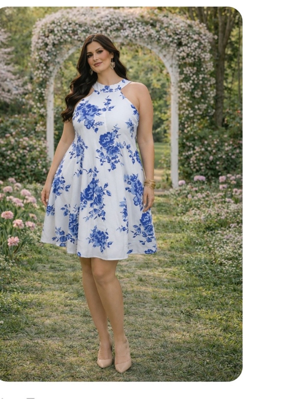 Lulu's White Halter Dress with Blue Floral Print